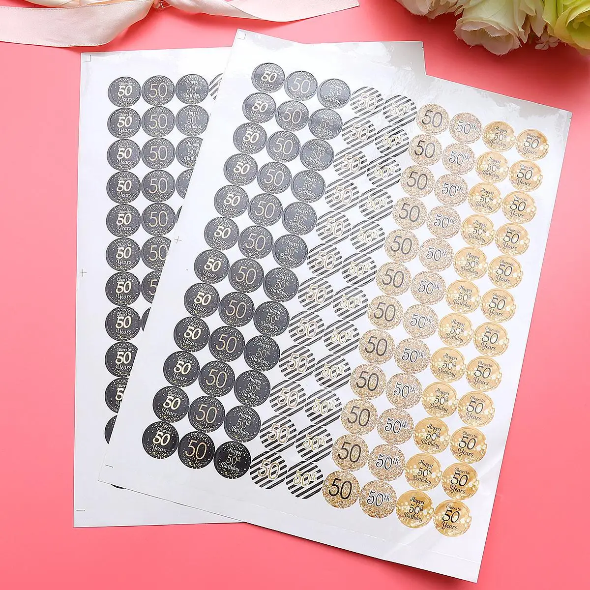 2 แผ่นสติกเกอร์วันเกิดจํานวนตกแต่ง 50th Happy Party Letter ฉลองครบรอบอุปกรณ์โฟลเดอร์ป้าย