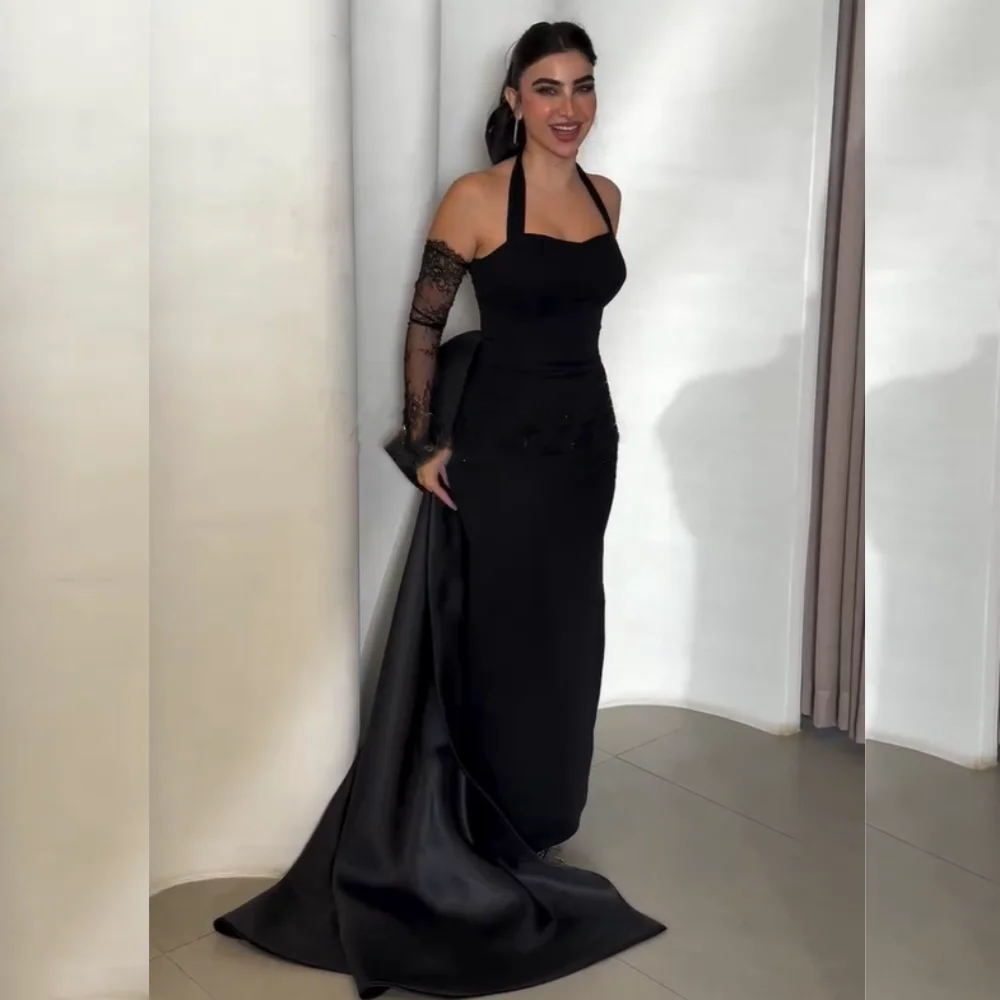 

Customized Retro Velour Pleat Bow Straight Halter Long Dresses Evening Dresses Luxury 2025 Chinese Style Formal