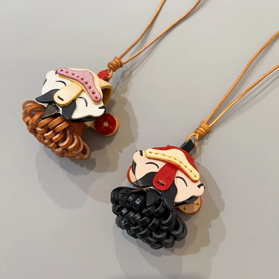 Lion Dance Keychain Bag Charm Cowhide Cute Cartoon Car Accessories Bag Pendant Home Decor