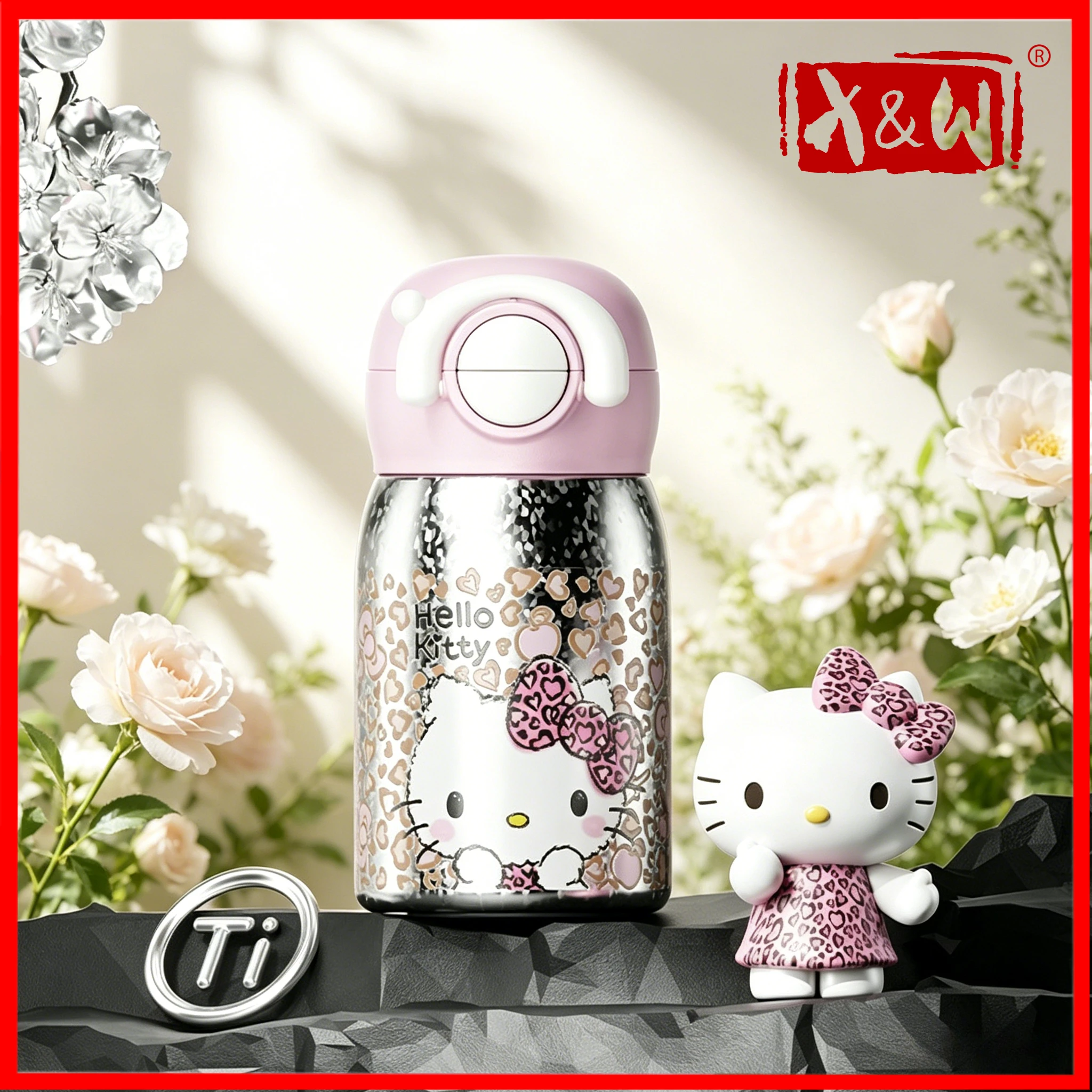 X&W 250ML Hello Kitty Reintitan Isolierbecher Mini-Strohhalm-Thermosflasche Niedliches Muster Tragbarer Becher Valentinstag-Geschenk