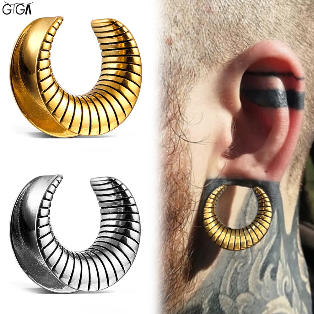 Giga 2Pcs Saddle Ear Plugs Tunnels Simple Stretcher Gauges 0g-1inch Stainless Steel Body Piercing Jewelry Earrings Expander