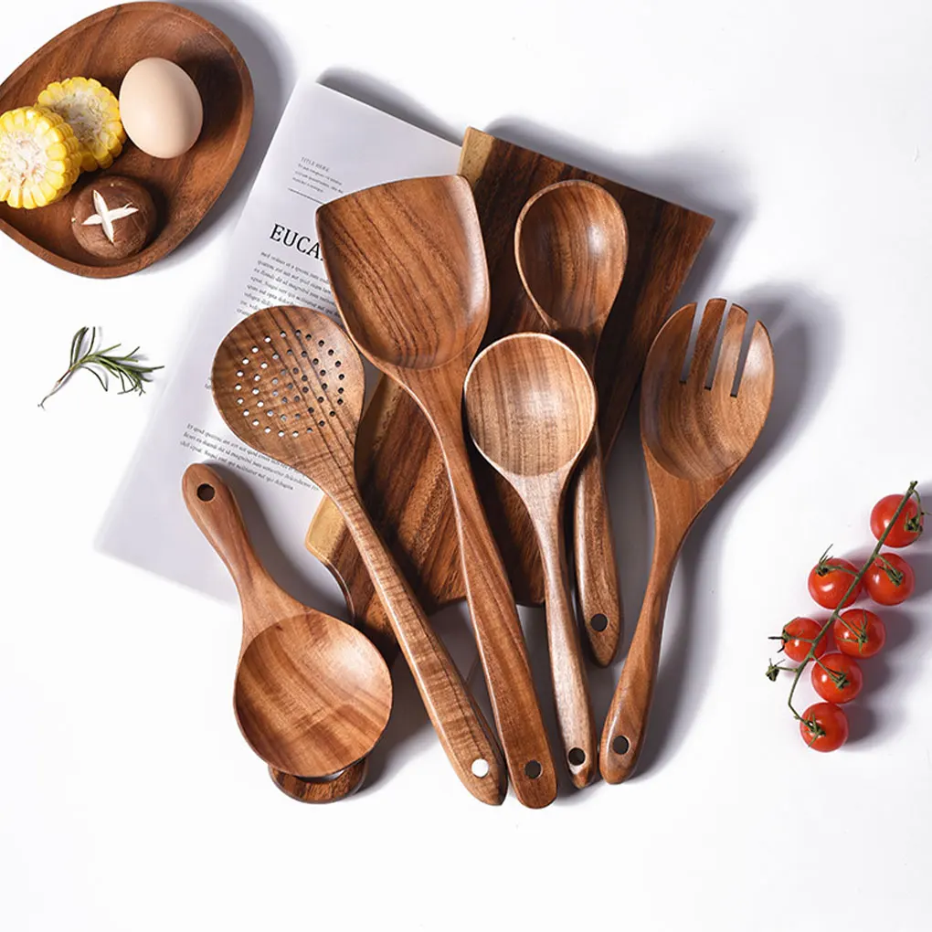 

Brown Wood Kitchen Utensils Set For Cooking Enthusiasts Unisex And Easy To Clean Suitable Spoon Holder