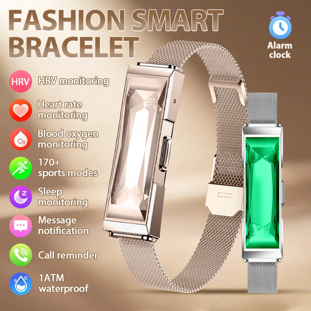 LIGE Fashion Rhinestone Smart Bracelet Health Tracker Sleep Heart Rate Monitor Sport Band 1ATM Waterproof Smart Watch For Women