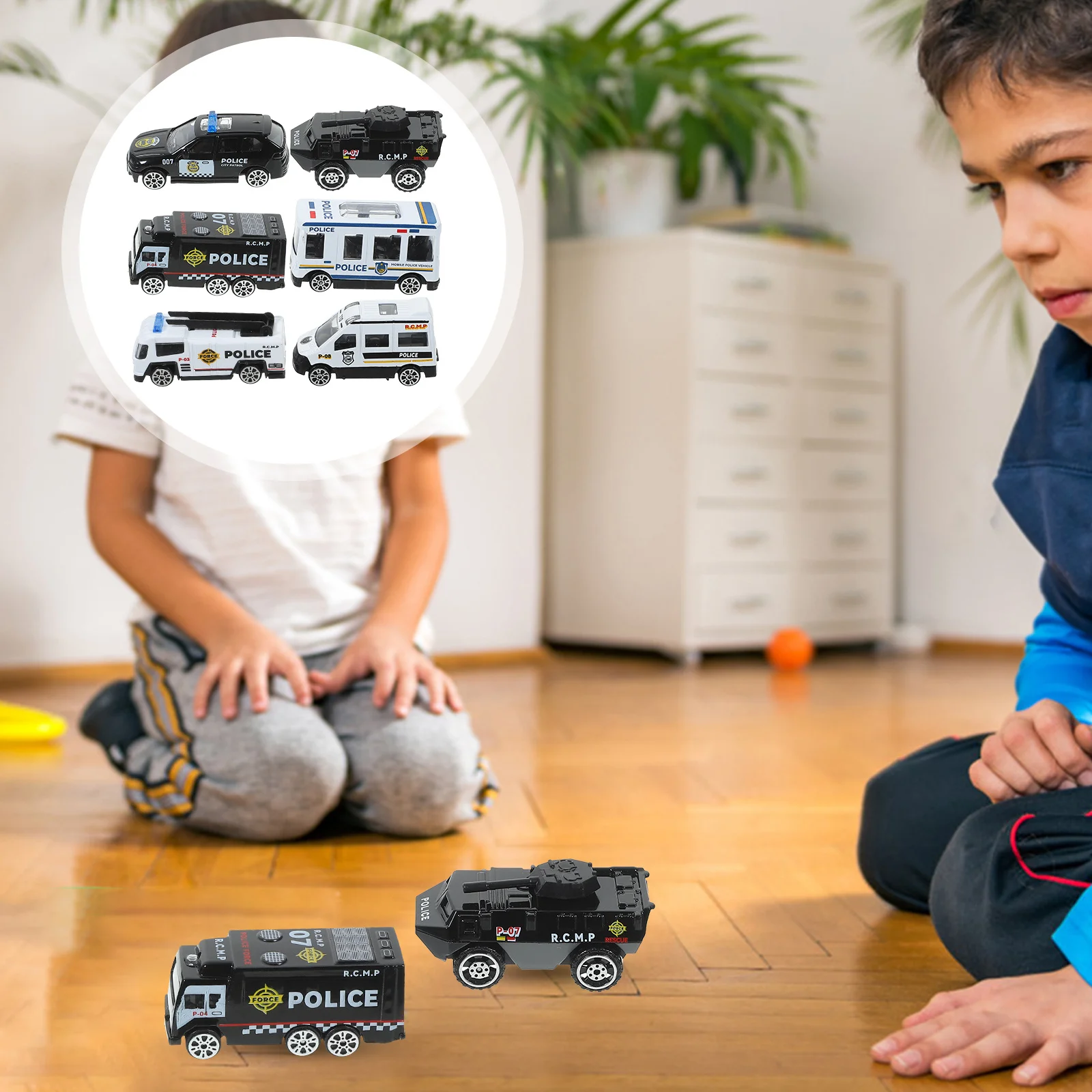 

6Pcs Police Car Set Die-Cast Inertia Pull Back Alloy Simulation Cars for Kids Gifts Rewards Collection Kids Car Toy