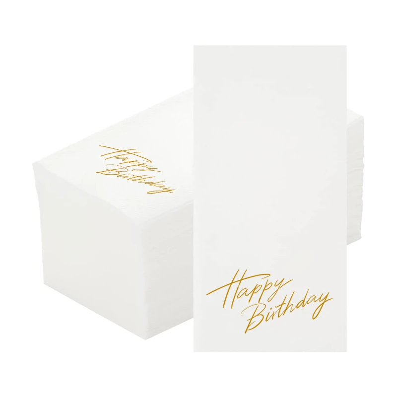 White and Gold Foil Paper Napkins, Happy Birthday, Fit for Birthday Party, Cocktail, Wedding, Restaurant Decoration, 50Pcs