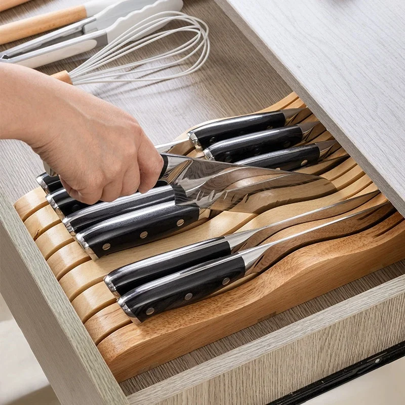 1PC-Knife storage rack, tidy kitchen desktop, creative drawer placement, knife holder, horizontal wooden knife holder