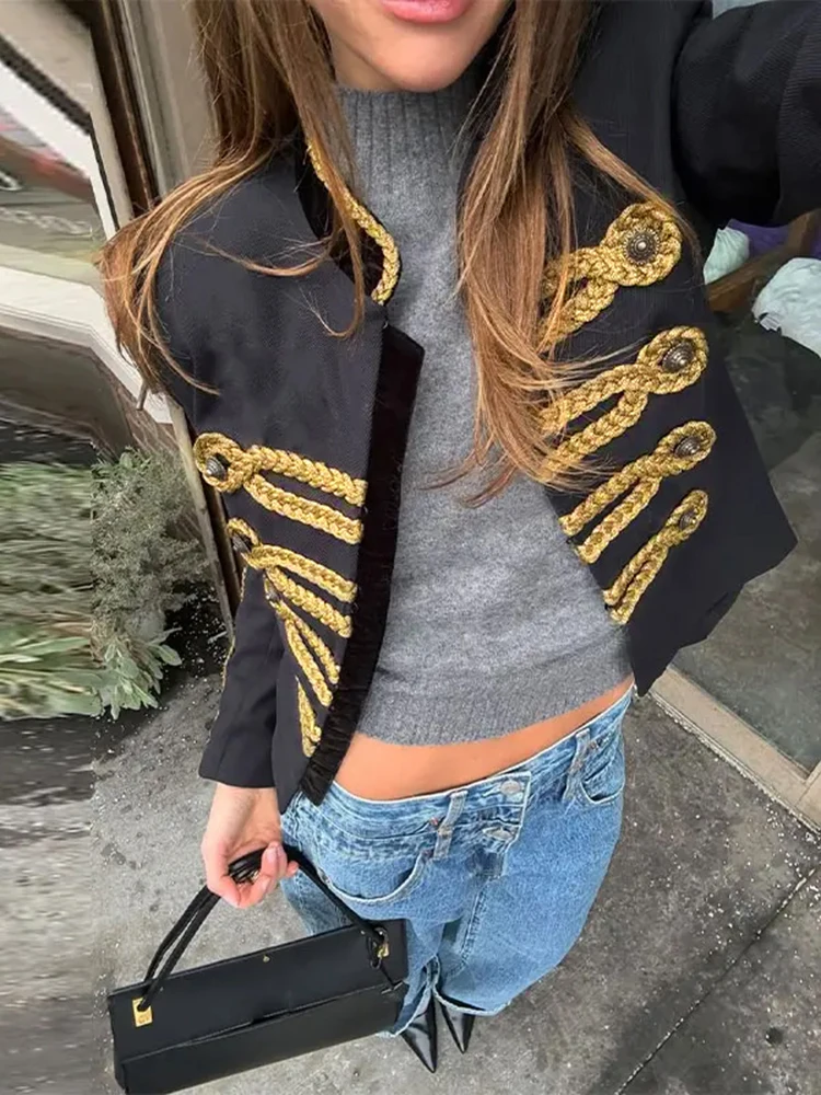 Chaqueta de Mujer Estilo Napoleón, Cuello Redondo, Manga Larga, Cierre de Botón, Moda Primavera 2026, Elegante