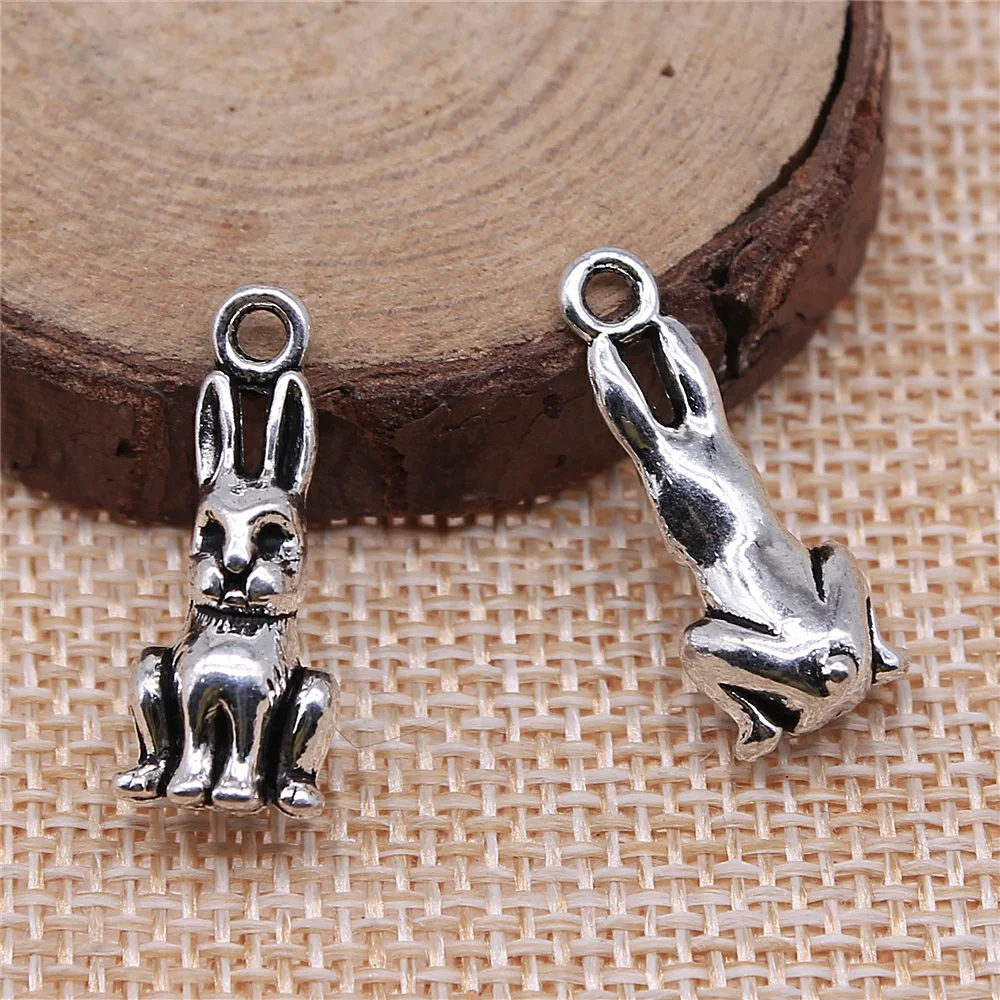 80pcs 24x10x8mm 3D Rabbit Charm For Jewelry Making Antique Silver Color Antique Bronze Color DIY Jewelry Making