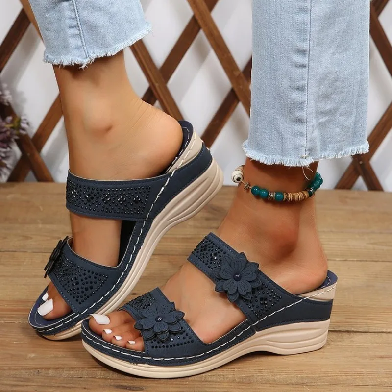 2024 Summer Women Wedge Sandals Premium Orthopedic Open Toe Sandals Vintage Anti-slip Leather Casual Female Platform Retro Shoes