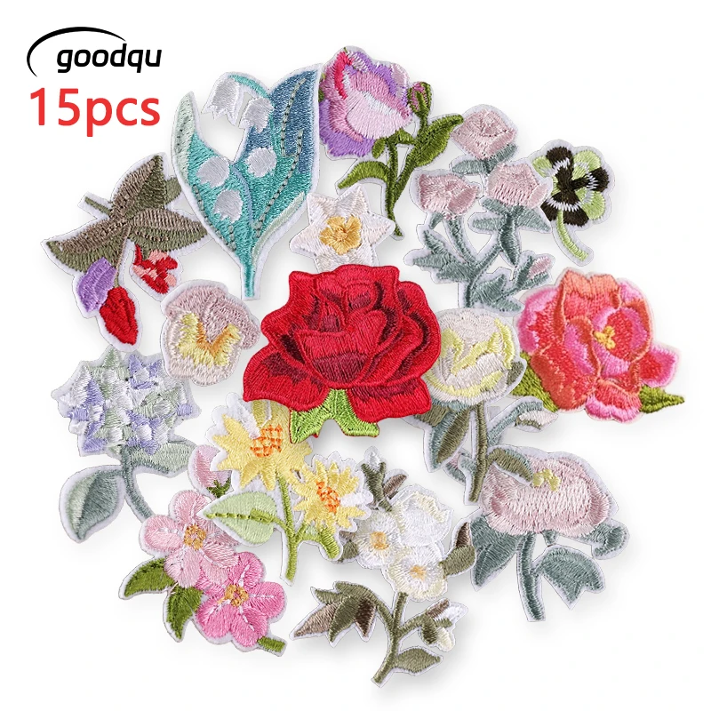 15 Stück niedliche Blumen mit Aufbügelpatches für Kleidung, bestickte Stoffaufkleber, Hut-Packung, Mädchen, Kinder, Jacke, Jeans, Lot Parches – Detail 1