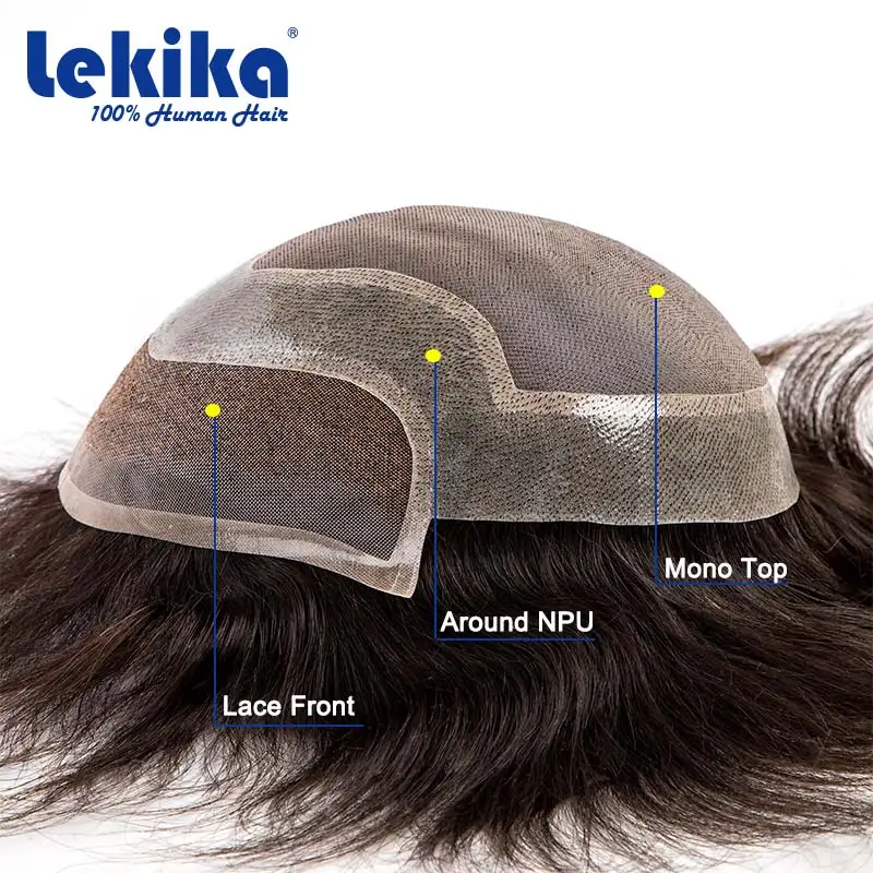 Virgin Hair Toupee For Men HD Swiss Lace With Thin Skin PU Mono Top Male Hair Durable Prosthesis 6