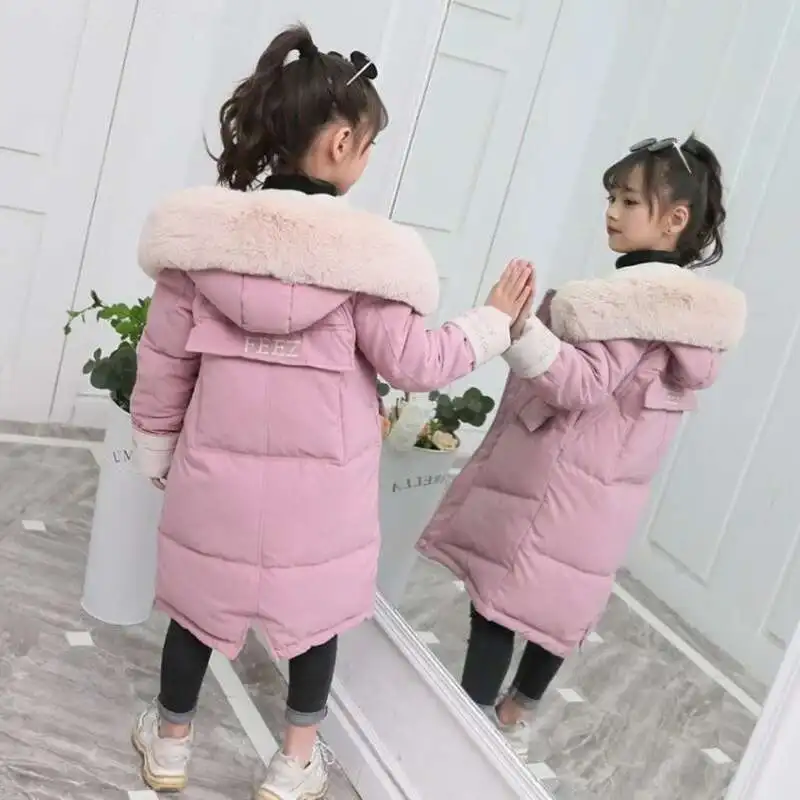 

-30 degrees Girl clothing Winter Warm down Cotton Jacket Children parka faux Fur Coat Girl Thicken overalls kids Hooded Clothes