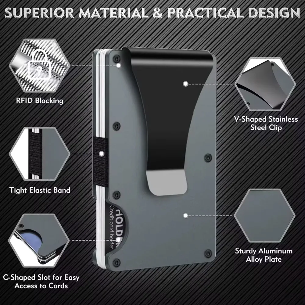 Aluminum Alloy Rfid Blocking Card Holder Ultra Slim Anti Theft Metal Wallet Minimalist Credit Card Case Portable Storage Pouch view 4