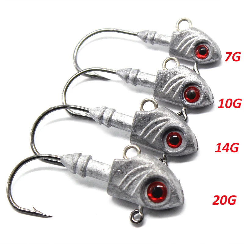 5pcs/Bag Jighead Fishhooks 7g 10g 14g 20g Barbed Worm Fishing Lure Hook Soft Lure Jig Head Artificial Bait Fishing Tackle M165