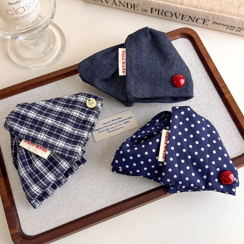 Fashion British Academy Style Cowboy Button Label Hair Clip Red Blue Checkered Polka Dot Hair Clip Hairdo Shark Clip