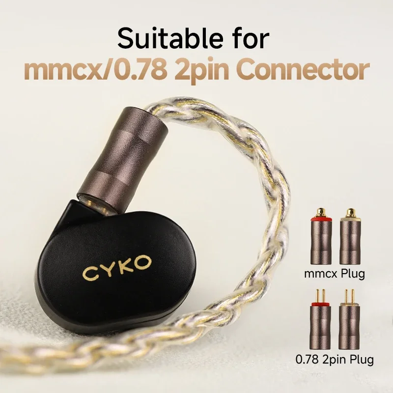 CYKO HIFI 4 Core 7N OCC Silver Gold plating Balance Upgrade Earphone Cable 3.5mm/4.4mm MMCX/0.78 2pin IEM Audio  Cables