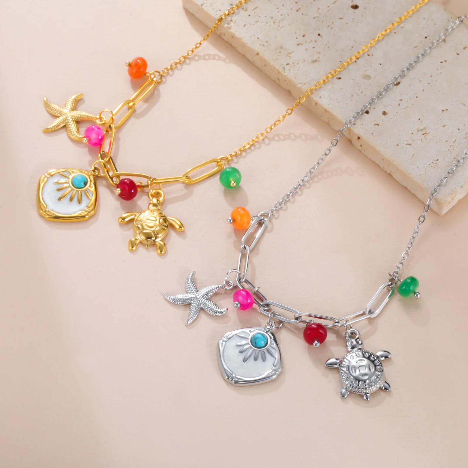 Cazador العصرية الشمس السلاحف نجم البحر المرأة قلادة مجوهرات من صلب لا يصدأ البحر شاطئ عطلة حفلة عيد ميلاد هدايا بالجملة