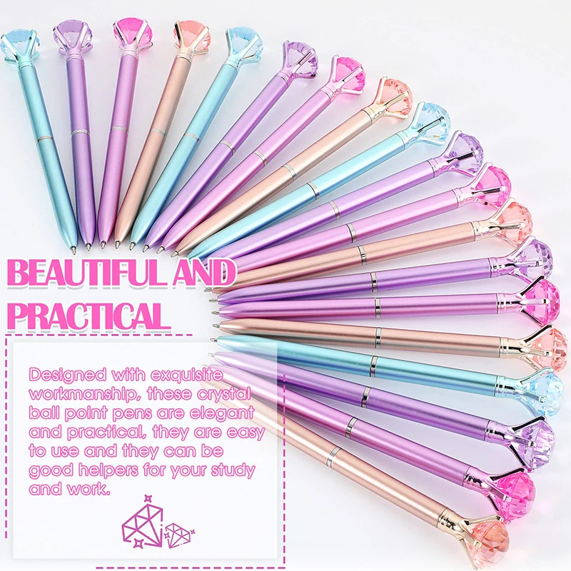 48 ชิ้นคริสตัลเพชรปากกาปากกาลูกลื่นหมึกสีดํา Rhinestones ปากกาเจ้าสาวปากกาอุปกรณ์สํานักงานงานแต่งงานปัจจุบัน