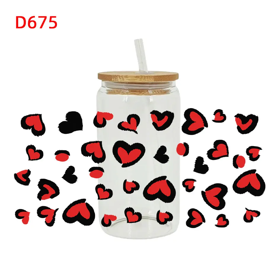 Fer d'enveloppement de tasse Uv Dtf de coeur sur le transfert pour le verre 16oz D675