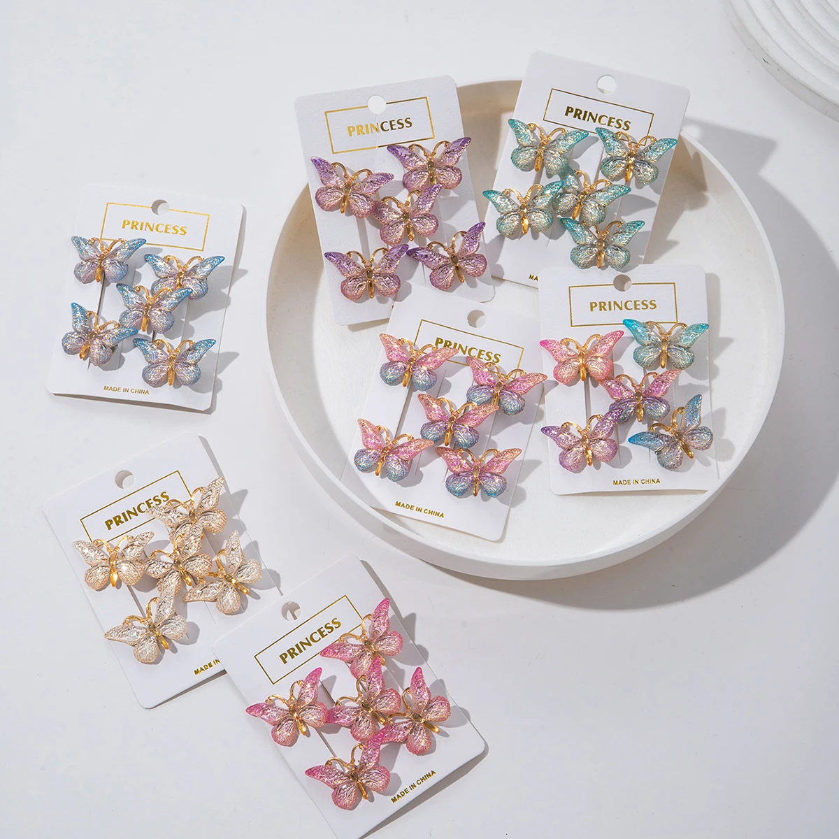 5PCS Sweet Macarons Gradient Color Cute Butterfly girl Hairpins women Headwear Princess Barrette Girls Hair Accessories
