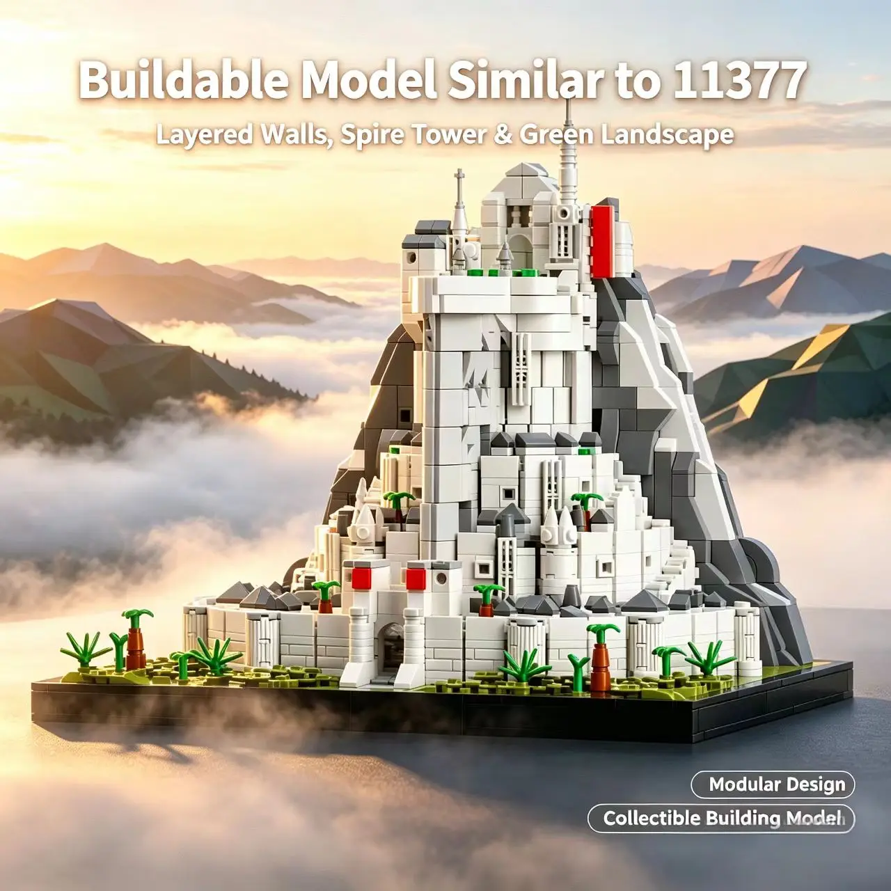 Multi-layer Cliffside Castle Building Blocks Set, DIY Assemble Fortress Model, ABS Bricks Desktop Display Decor Gift
