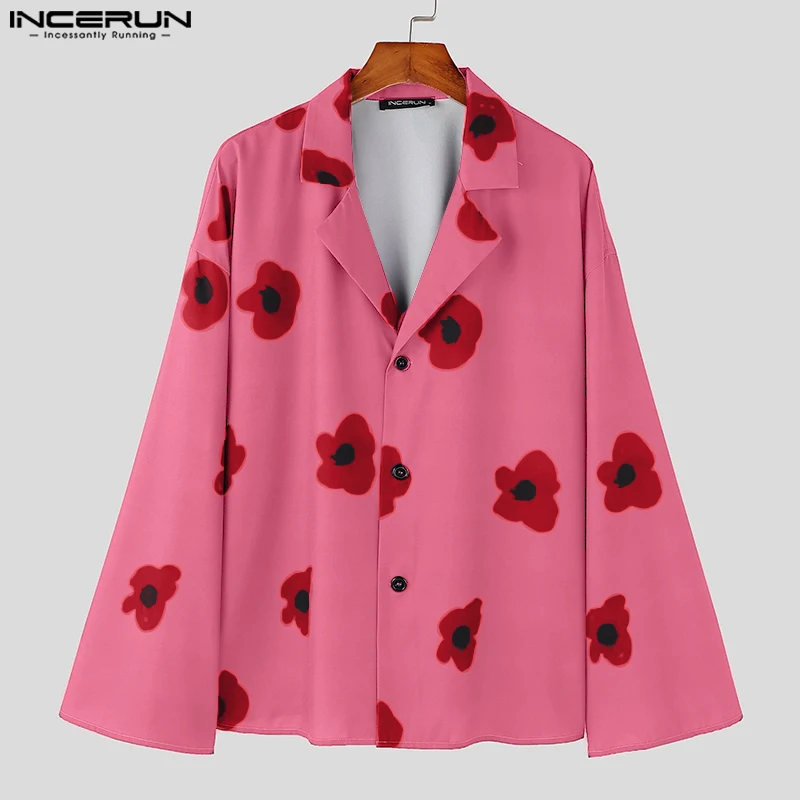 Fashion Casual Style Tops INCERUN New Men\'s Floral Printed Pattern Shirts Streetwear Male Loose Hot Selling Long Sleeved Blouse