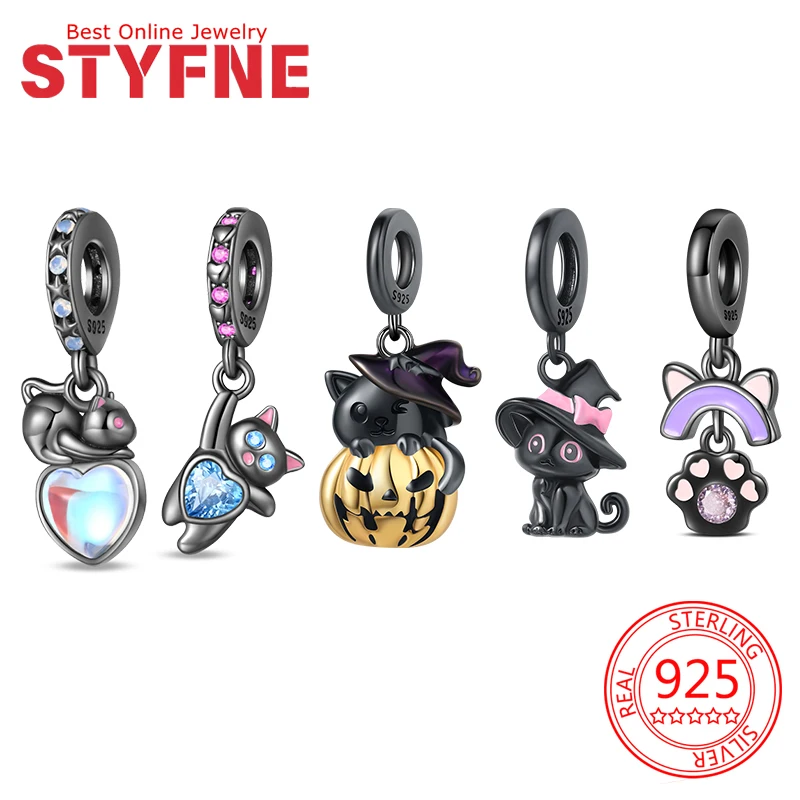 

charms silver 925 black cat Beads pendant Fit Bracelet Necklace Accessories Bead Jewelry Making Fine Jewelry Gift