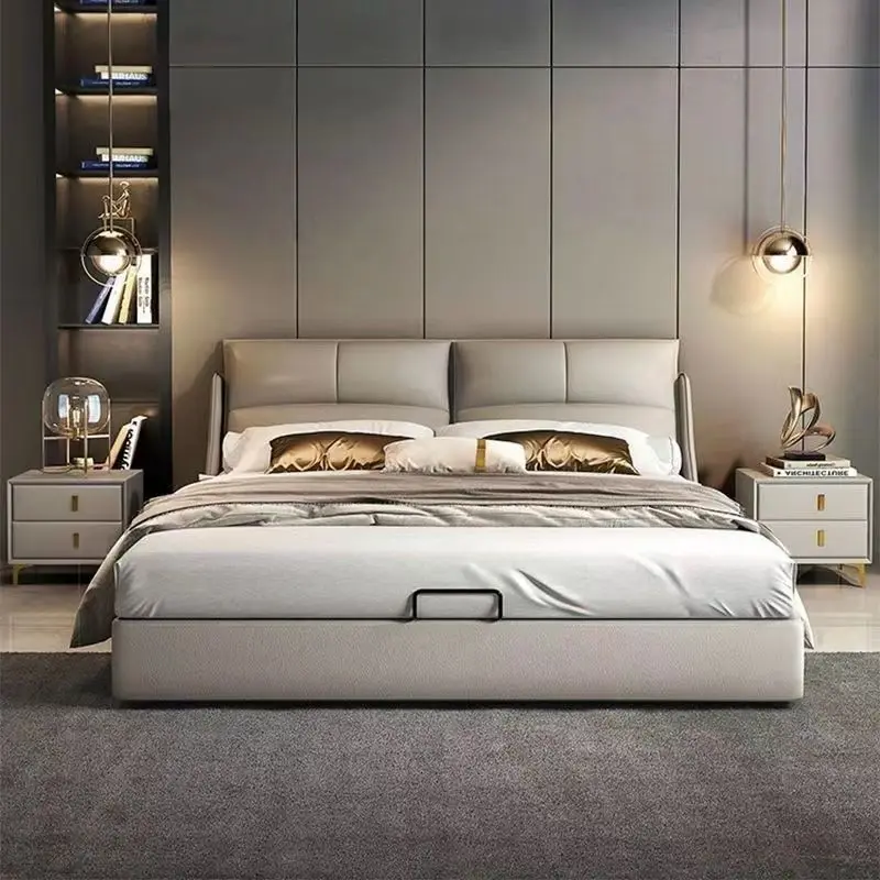 Italian light luxury leather bed simple modern small apartment 1.8 meters double bed master bedroom marriage bed 1.5m storage so