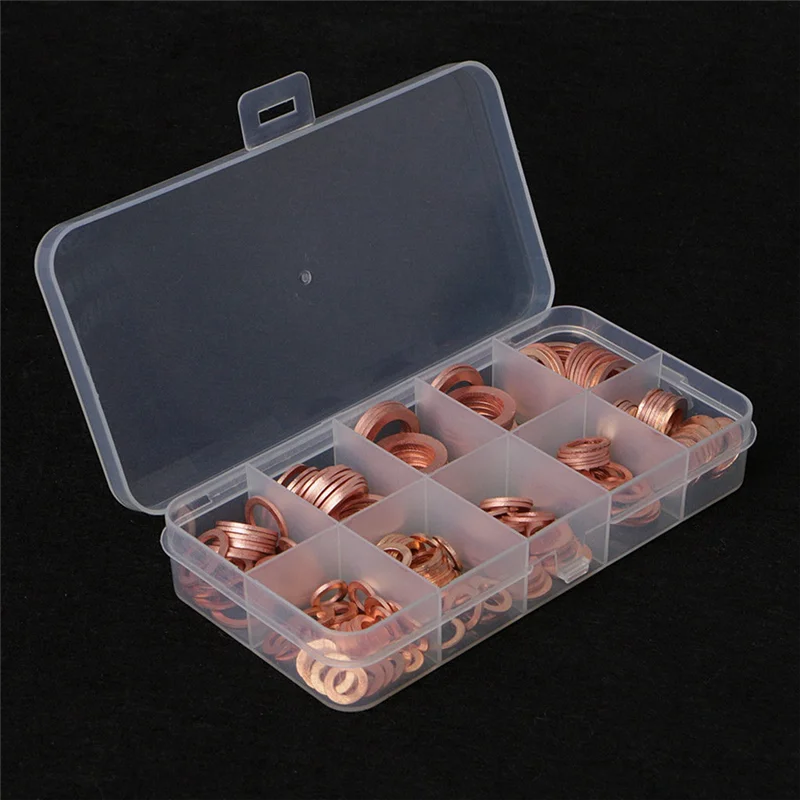 

LLCS-200PCS Purple Copper Oil Seal Gasket Boxed O-Ring Gasket Copper Washer Gasket