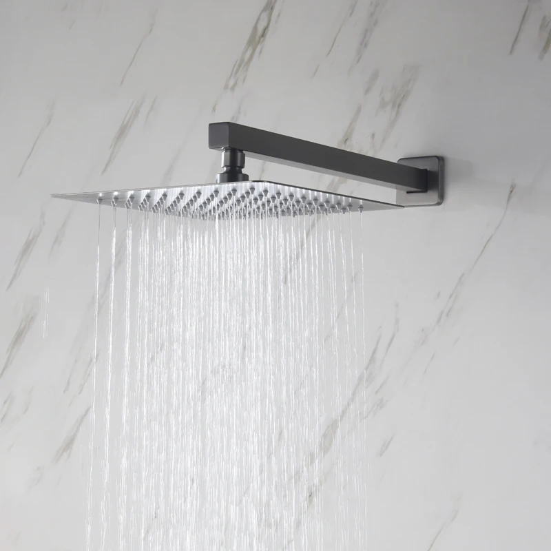 Imagem -02 - Ultrathin Square Rain Shower Head Wall-montado Braço de Chuveiro Escovado Ouro Cinza Preto Cromado Escolha de Banheiro de Pulverização Superior Polegadas 10 Polegadas 12 Polegadas