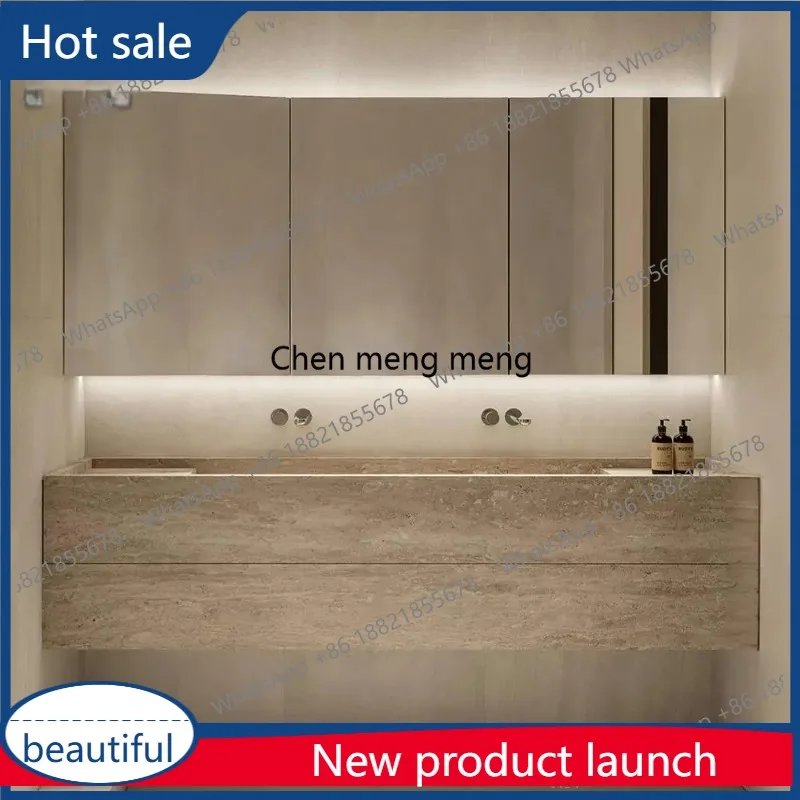 

Туалетный столик с двойной раковиной M46: итальянский красный травертин, двойные смесители, глубокая раковина с узкой рамой и краями, безопасная для детей — ванная комната премиум-класса