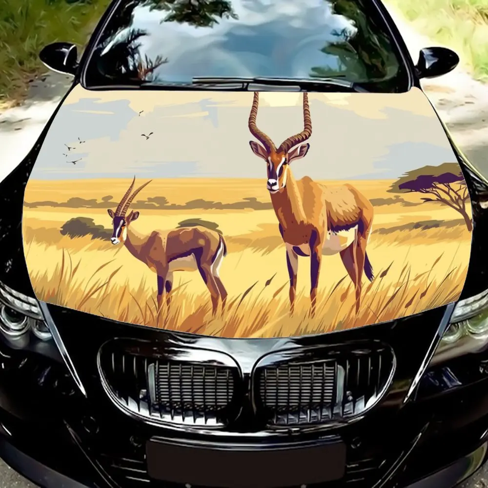 Grassland Antelope Painting Car Hood Wrap Color Vinyl Sticker Truck Graphic Bonnet DIY Auto Accessories Decoration Decal Gift