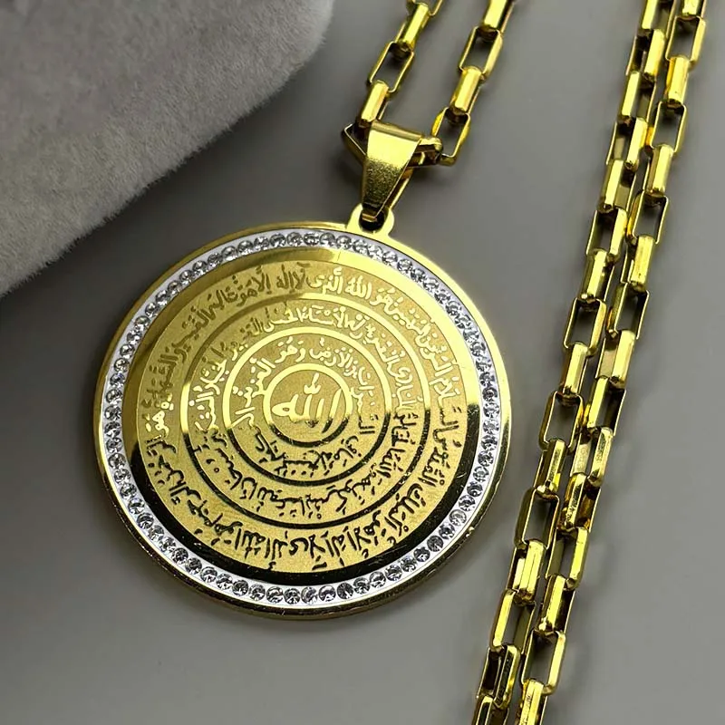 

Classic Arabic Allah God Chain For Women Men Stainless Steel Rhinestone Islamic Muslim Faith Medal Male Neck Chains Jewelry