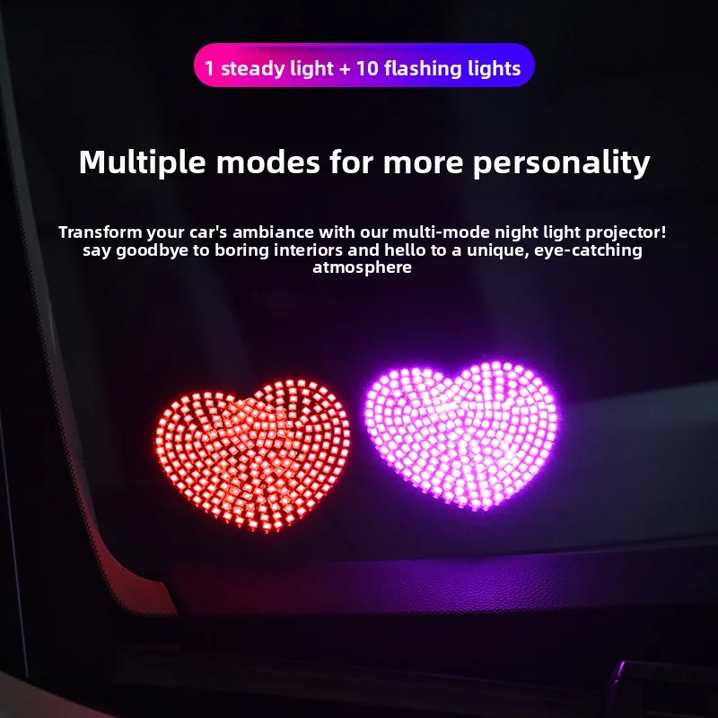 Heartbroken LED Car Window Atmosphere Light USB Glowing Heart Ambient Mood Light Interior Decoration Neon Lamp 10 Flashing Modes