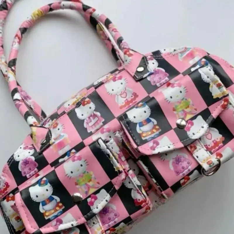 Kawaii Sanrio Hello Kitty Torby z górnym uchwytem Anime Cute Girly Heart Printed Boston Torba do przechowywania o dużej pojemności