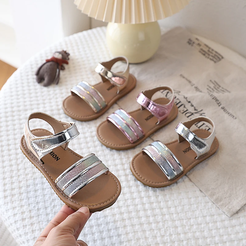 Children's Baby Sandals Gold Open Toe Girls Roman Sandals 1-8 Years Pink Fashion Versatile Kids Beach Shoes Kids Shoes Sandals