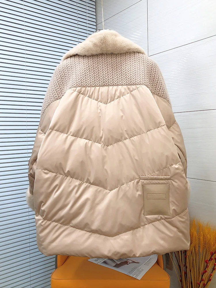 MENHR BONITA-Doudoune en plumes d'oie pour femme, manteau en fourrure de vison véritable, blanc naturel, veste de luxe, mode automne et hiver, nouveau, 2023