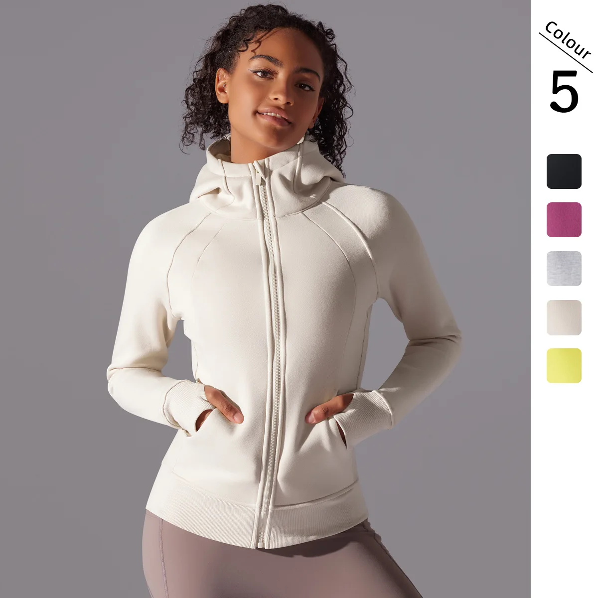 

Solid color outdoor casual wear yoga training fitness jacket thickened warm hooded sports jacket quick drying breathable