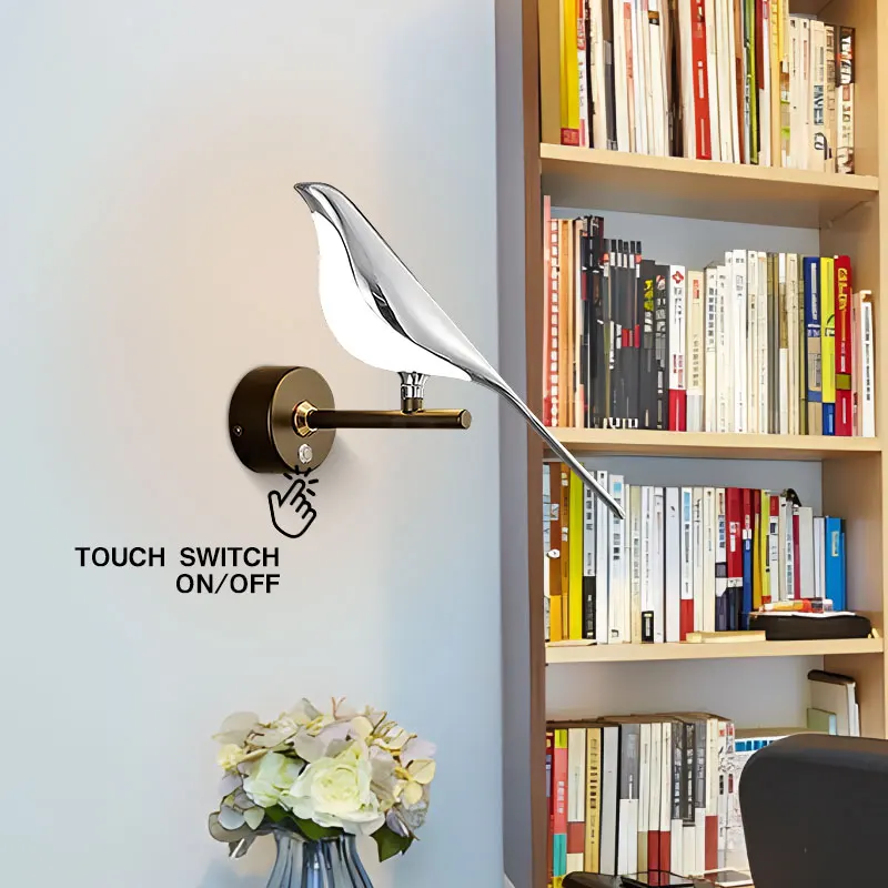 داخلي العقعق الطيور اللمس التبديل أضواء الجدار LED لغرفة النوم بجانب السرير الشمال 360 °   مصابيح Wlal LED قابلة للدوران، إضاءة شمعدان جداري