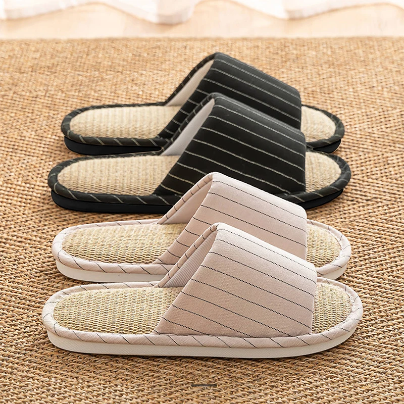 

Big Size 36-49 Linen Women Home Slippers Summer Soft Sandals Breathable Comfort Soft Couples Non-Slip Slides Indoor Men Flats