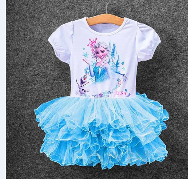 Summer New Frozen TuTu Dress Girls Elsa Short Sleeve Mesh Princess Birthday Party Costume Vestido Outfits Children Clothing 3-8Y