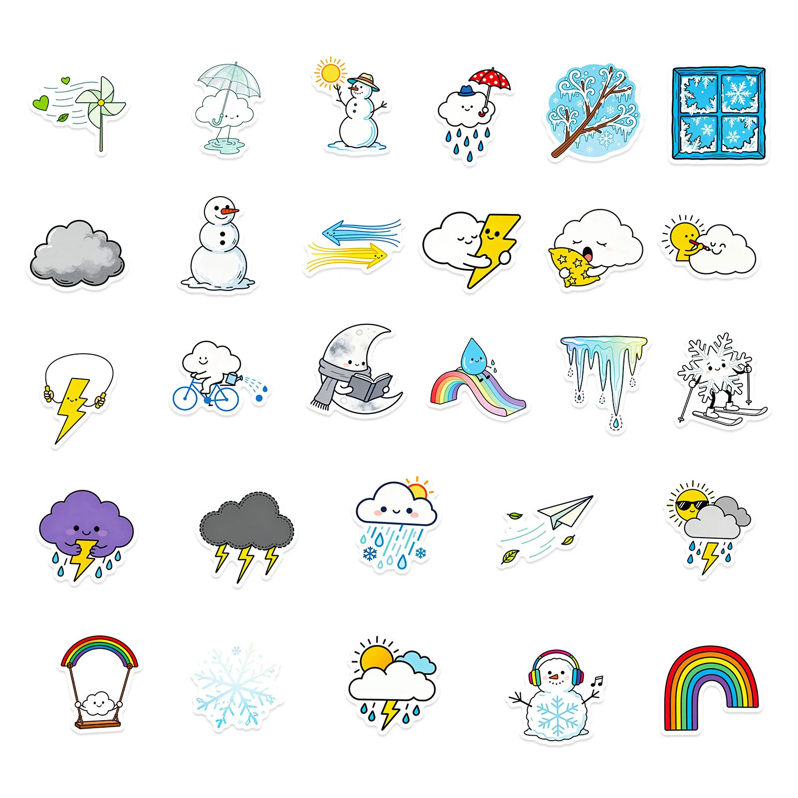 10/56PCS Creativity Cute Weather Stickers Cartoon Sun Clouds Tornado Graffiti Decoration Notebook Mobile Guitar Suitcase Decals