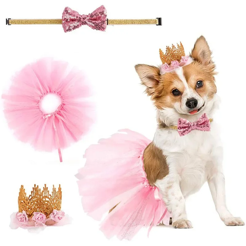 Pet Birthday Party Set Skirt Hat Bowtie for Dogs Gift Celebrating Pet Products Supplies All for Pets Puppy Cats Party Wholesale