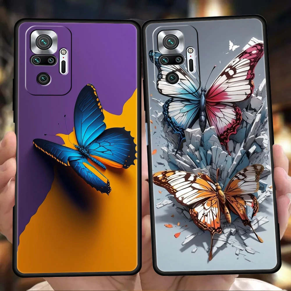 Butterfly Phone Case Cover for Redmi 13C 10C Note 13 12 10 11 Pro Plus 7 8T K40 K50 Gaming Pro Plus 5G Soft Shell Coque Capa Bag