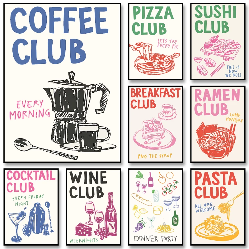 Trendy Kitchen Poster Minimalist Canvas Painting Pizza Sushi Club Print Wall Art Picture for Living Room Cuadros Home Decoration