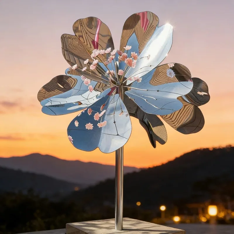 Mirror Polished Reflective Stainless Steel Cherry Blossom Sculpture Custom Decor For Outdoor Garden Villa Courtyard Landscape