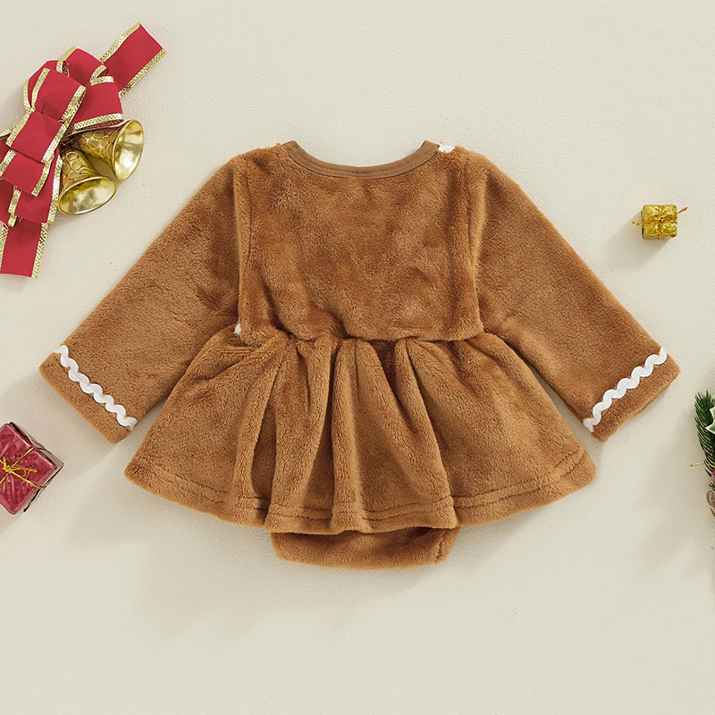 Newborn Baby Girl Christmas Romper Dress Gingerbread Man Ginger Bread Outfit Infant Fall Xmas Dresses