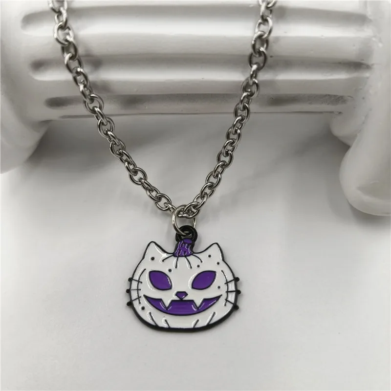 POPACC Couple Necklace Creative Jewelry Funny Face Cat Pendant Necklace for Women European and American Halloween Pendant