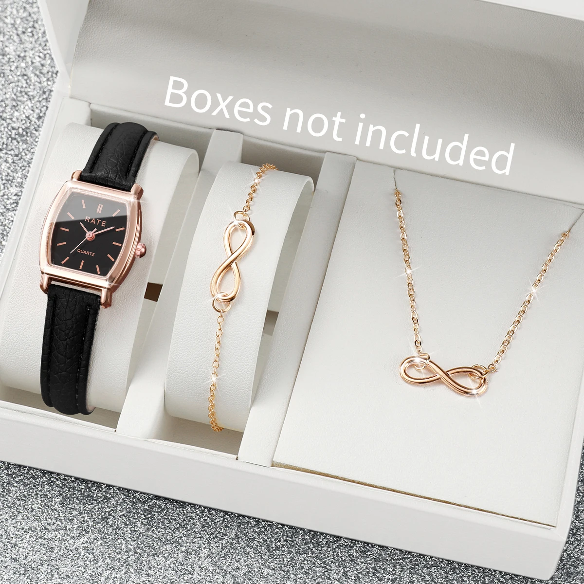 3PCS Women Fashion Simple Dial Quartz Wrist Watch Ladies Casual Leather Strap Watches With Bracelet Set(Without Box)
