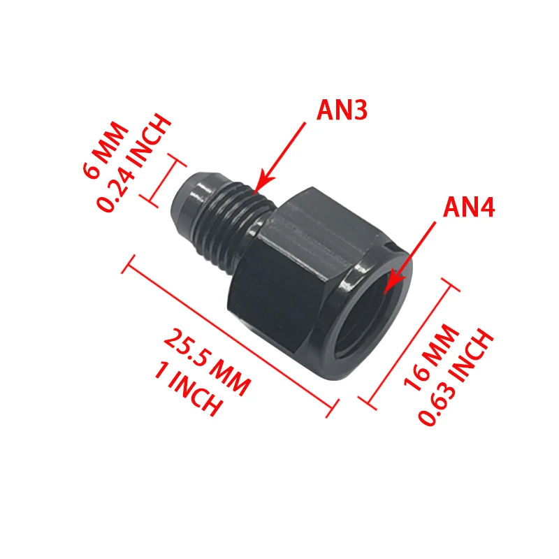 AN4 Female to AN3 Male Flare Fitting Reducer Adapter Aluminum BLACK